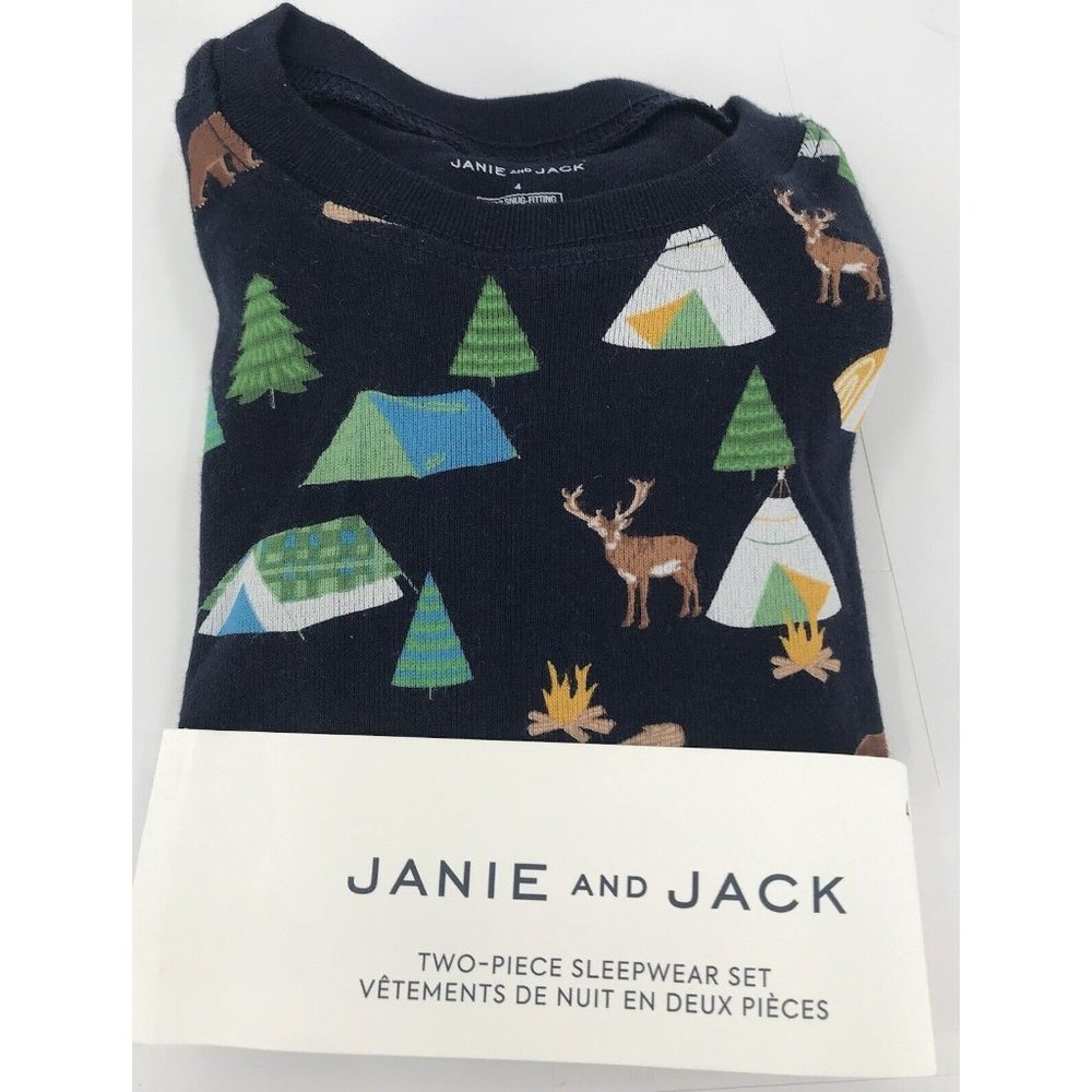 Janie And Jack Pajamas Size 4 Camping Tent Elk Camp Fire 2 Piece Set Blue